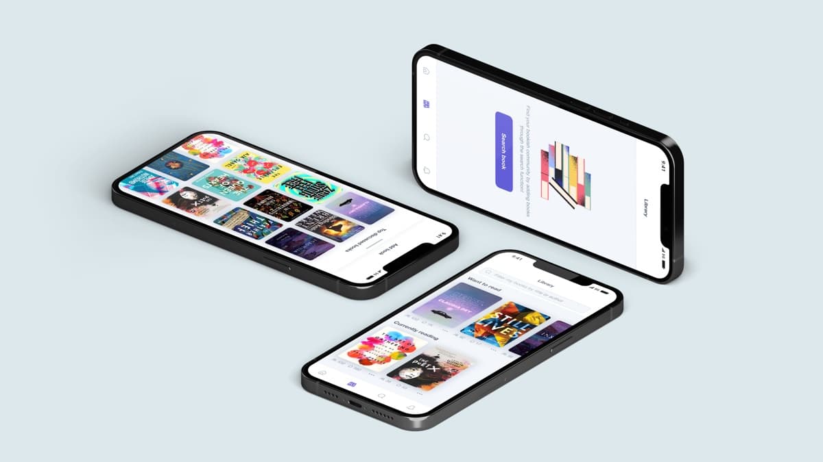 Byzans app screens showing a colorful library shelf, book search, and top discussed books