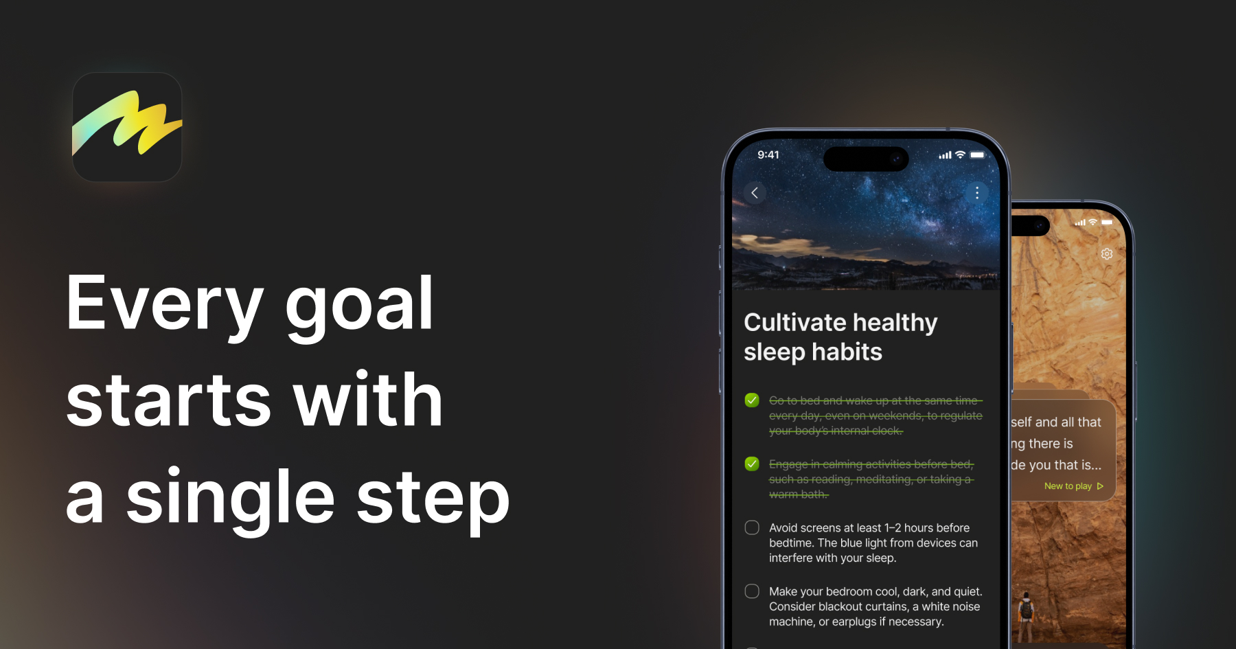 Motiway app screens showing goal setup, AI tasks, motivations, and mood tracking